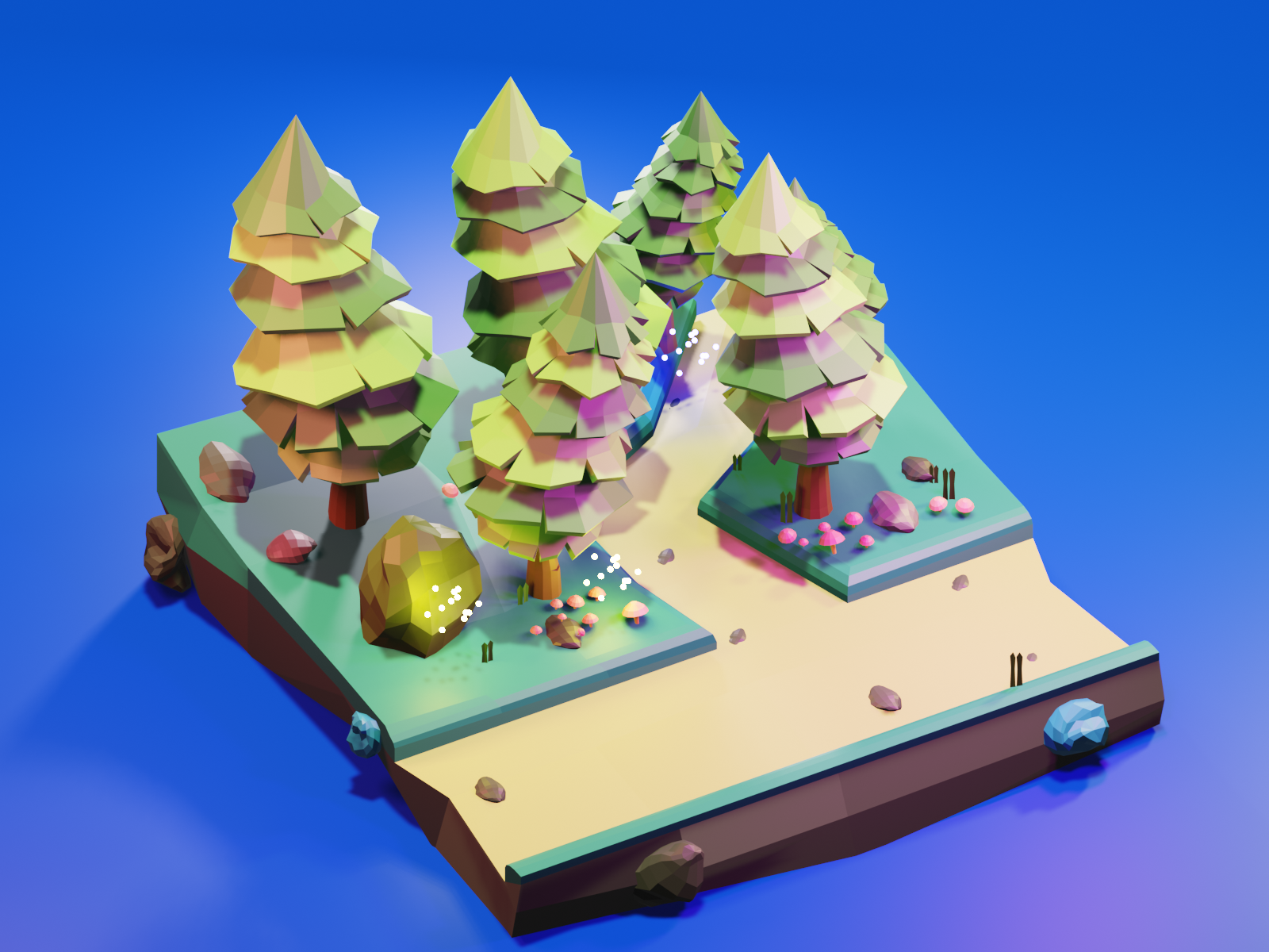 Low poly forest, trees scene II FREE preview image 1